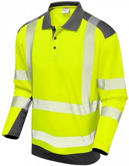 Leo Wringcliff Coolviz Plus L/S Polo Hi-Vis Yellow/Grey - Ropa de trabajo - Ropa de trabajo 3XL-6XL