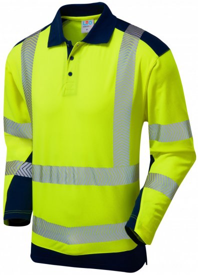 Leo Wringcliff Coolviz Plus L/S Polo Hi-Vis Yellow/Navy - Ropa de trabajo - Ropa de trabajo 3XL-6XL