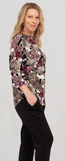 Scandinavian Caramel Flowers Blouse Purple and Brown - Camisetas estampadas para mujer - 