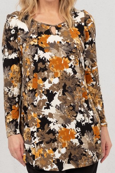 Scandinavian Caramel Flower Petals Tunic Orange and Brown - Camisetas estampadas para mujer - 