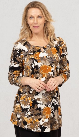 Scandinavian Caramel Flower Petals Tunic Orange and Brown - Camisetas estampadas para mujer - 