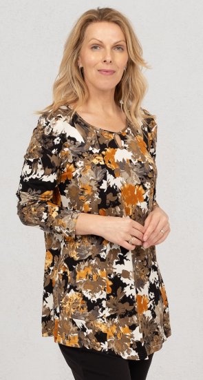 Scandinavian Caramel Flower Petals Tunic Orange and Brown - Camisetas estampadas para mujer - 