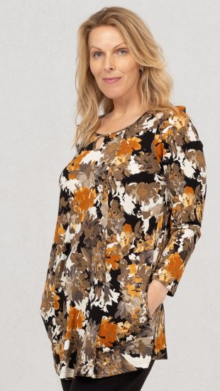 Scandinavian Caramel Flower Petals Tunic Orange and Brown - Camisetas estampadas para mujer - 
