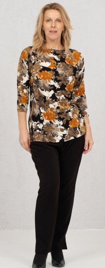Scandinavian Caramel Flowers Blouse Orange and Brown - Camisetas estampadas para mujer -