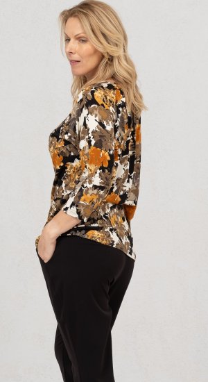 Scandinavian Caramel Flowers Blouse Orange and Brown - Camisetas estampadas para mujer -