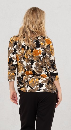 Scandinavian Caramel Flowers Blouse Orange and Brown - Camisetas estampadas para mujer -