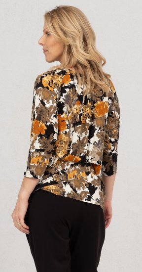 Scandinavian Caramel Flowers Blouse Orange and Brown - Camisetas estampadas para mujer -
