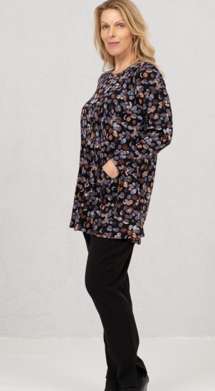 Scandinavian Caramel Flower Petals Tunic Copper and Blue - Camisetas estampadas para mujer - 