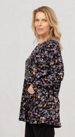 Scandinavian Caramel Flower Petals Tunic Copper and Blue - Camisetas estampadas para mujer - 