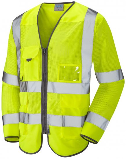 Leo Burrington Coolviz Superior Long Sleeve Waistcoat Hi-Vis Yellow - Ropa de trabajo - Ropa de trabajo 3XL-6XL