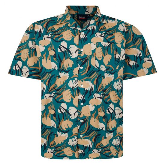 Espionage SH433 camisa de manga corta con estampado floral abstracto verde/topo - Camisas - Camisas 2XL-10XL