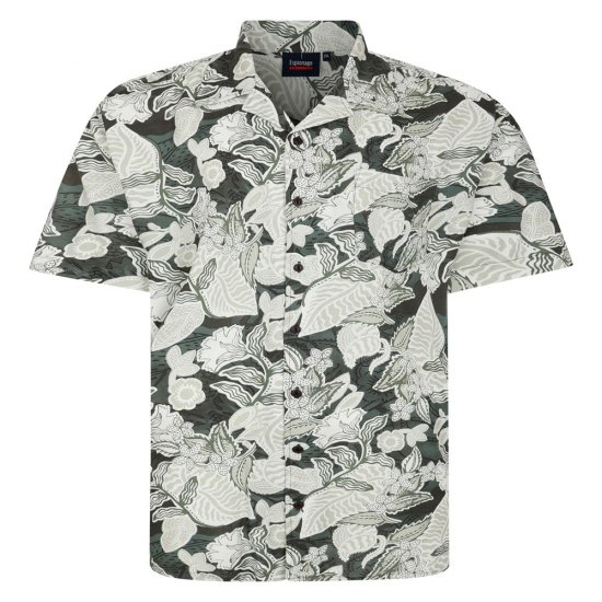 Espionage SH434 camisa de manga corta con estampado de hojas verde - Camisas - Camisas 2XL-10XL