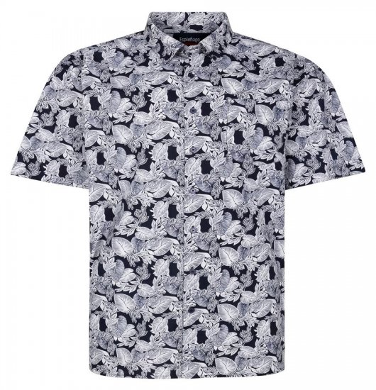 Espionage SH462 Camisa con estampado de hojas azul marino/blanco - Camisas - Camisas 2XL-10XL