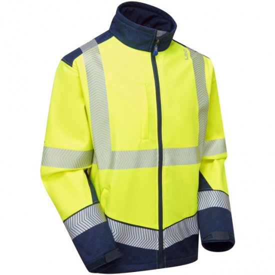 Leo Bowden Ecoviz Softshell Jacket Hi-Vis Yellow/Navy Print - Ropa de trabajo - Ropa de trabajo 3XL-6XL