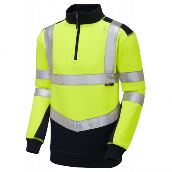 Leo Tapeley Ecoviz Dual Colour 1/4 Zip Sweatshirt Hi-Vis Yellow/Navy - Ropa de trabajo - Ropa de trabajo 3XL-6XL